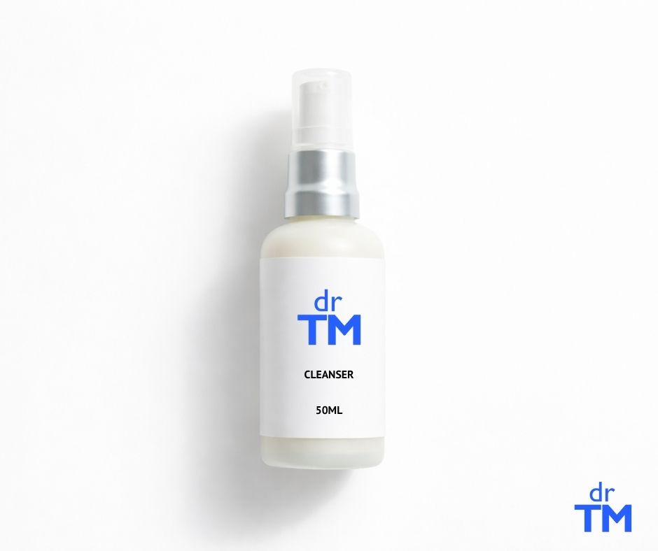 DR TM Cleanser bottle, cream label