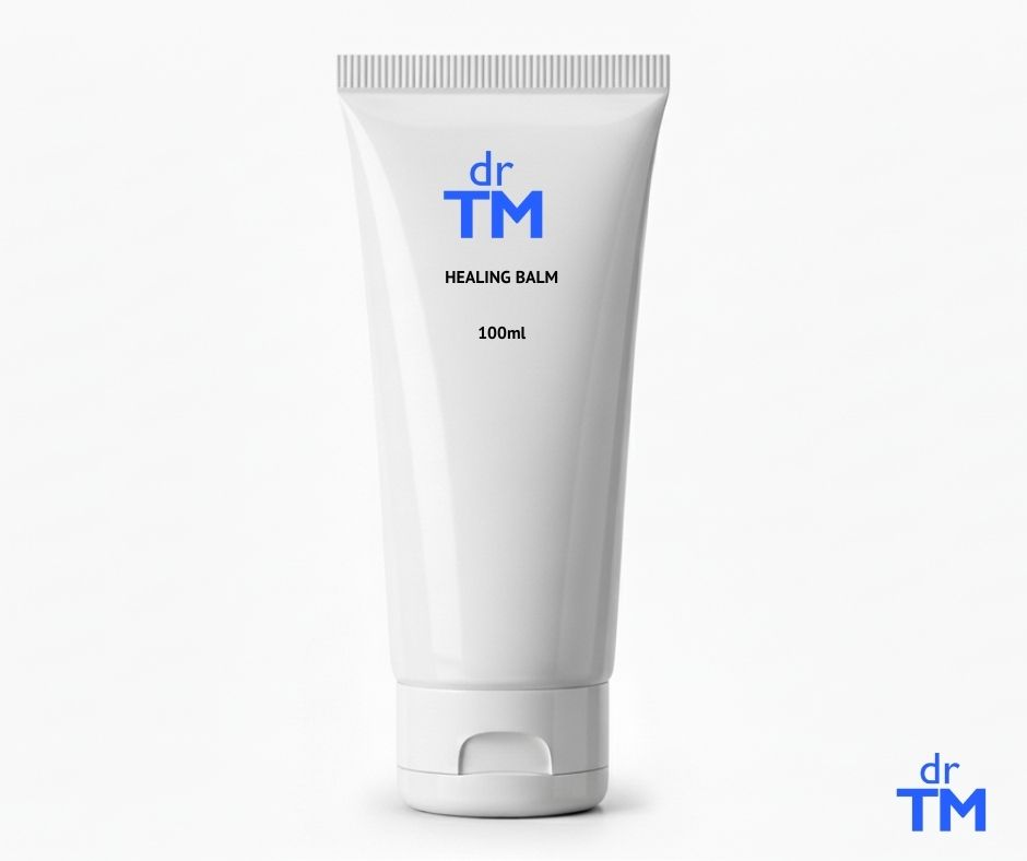 DR TM Healing Balm bottle, cream label